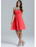 Coral Chiffon Jewel Neckline Short Prom Dress
